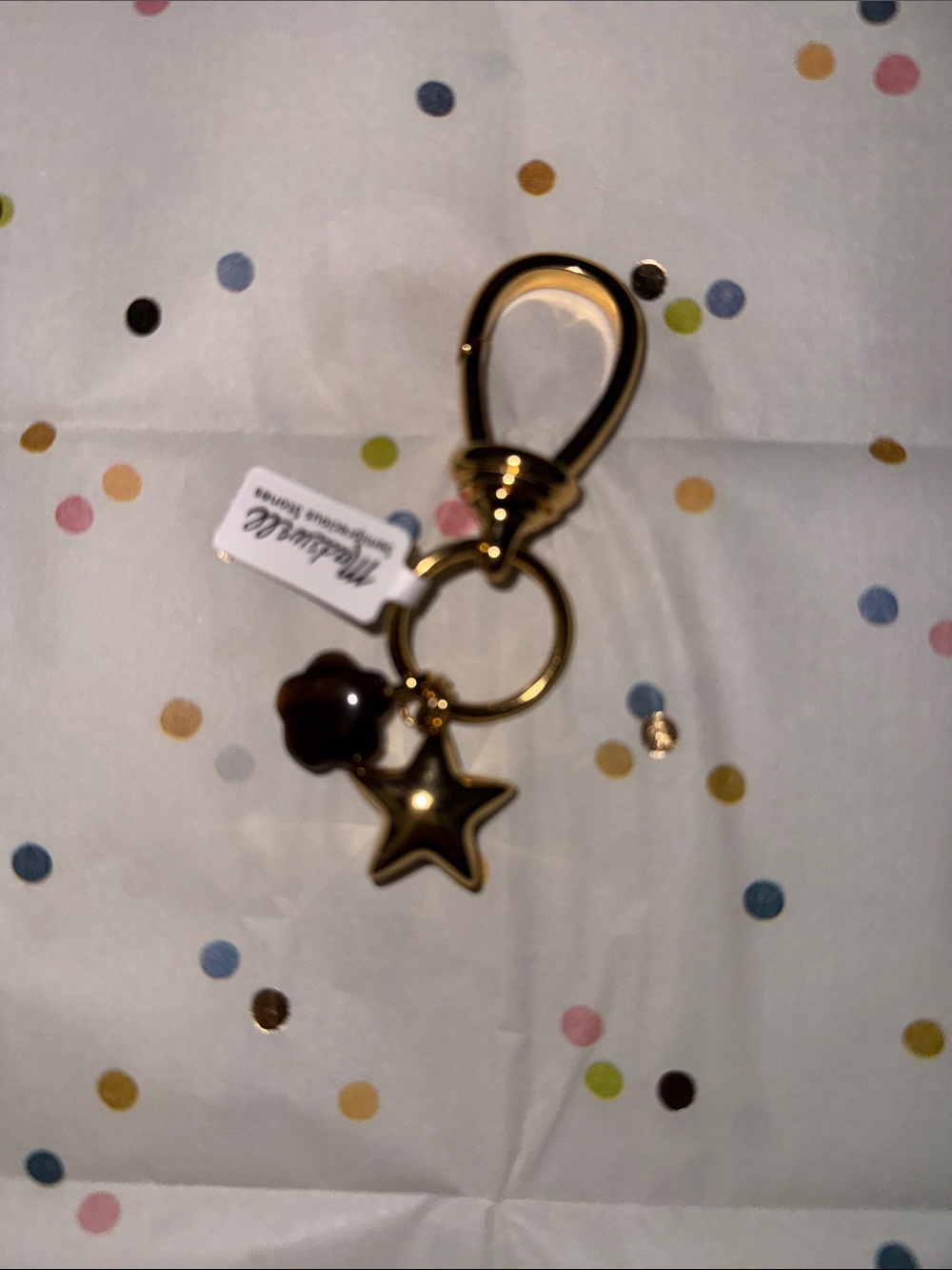 Madewell Gold Star Charm Keyring with Brown Bead - Picture 2 of 2